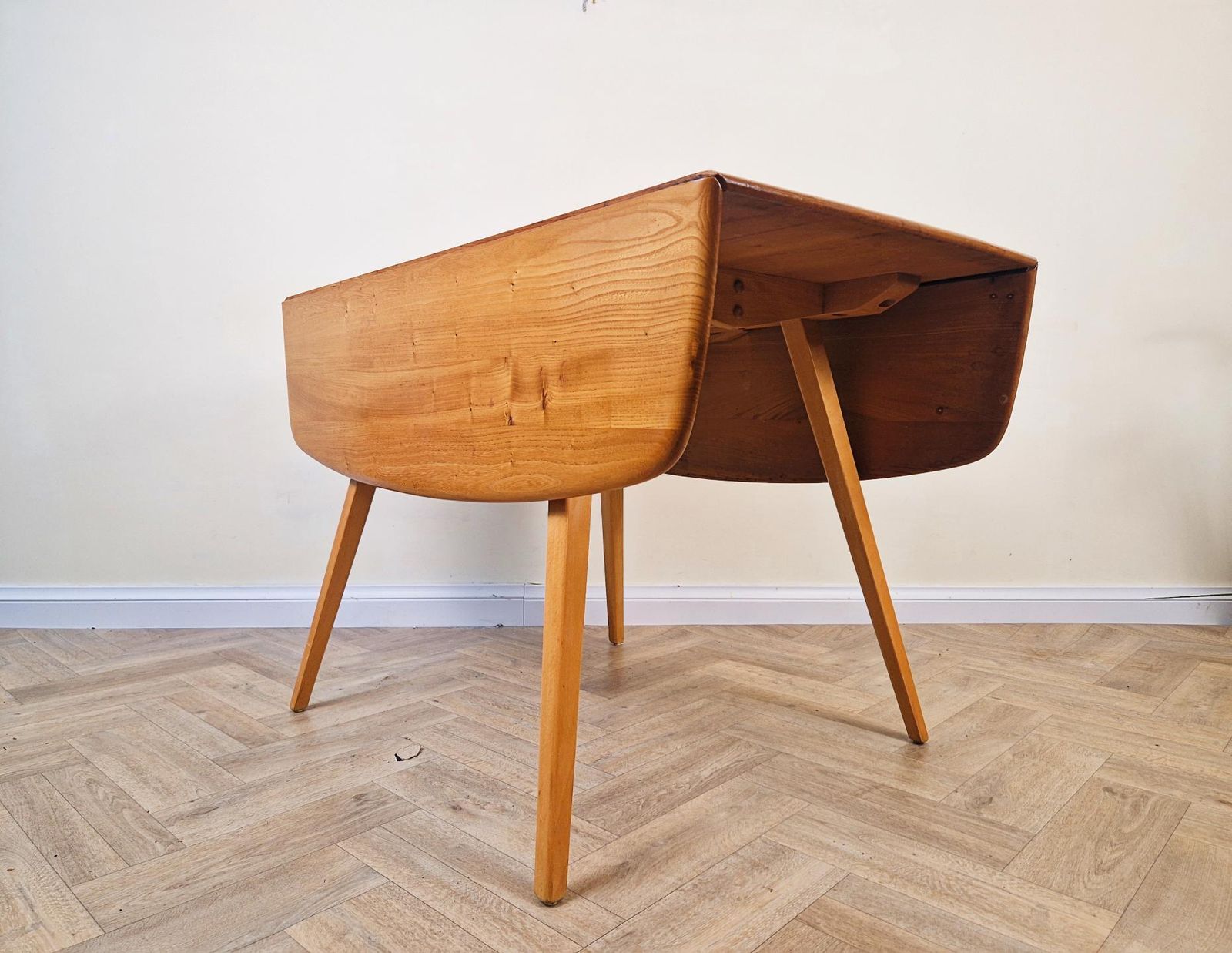 Ercol Windsor Mid Century Solid Elm Danish Design Drop Leaf Table & Chair Set photo for sale