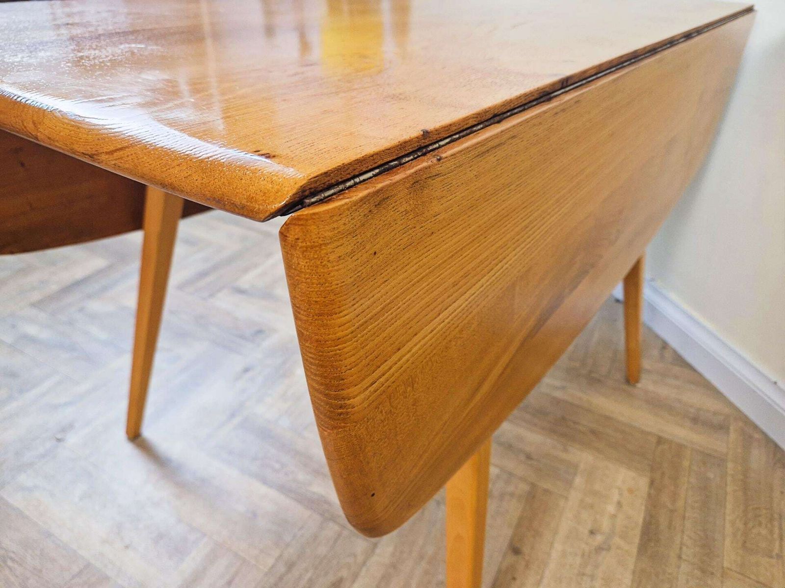 Ercol Windsor Mid Century Solid Elm Danish Design Drop Leaf Table & Chair Set photo vintage