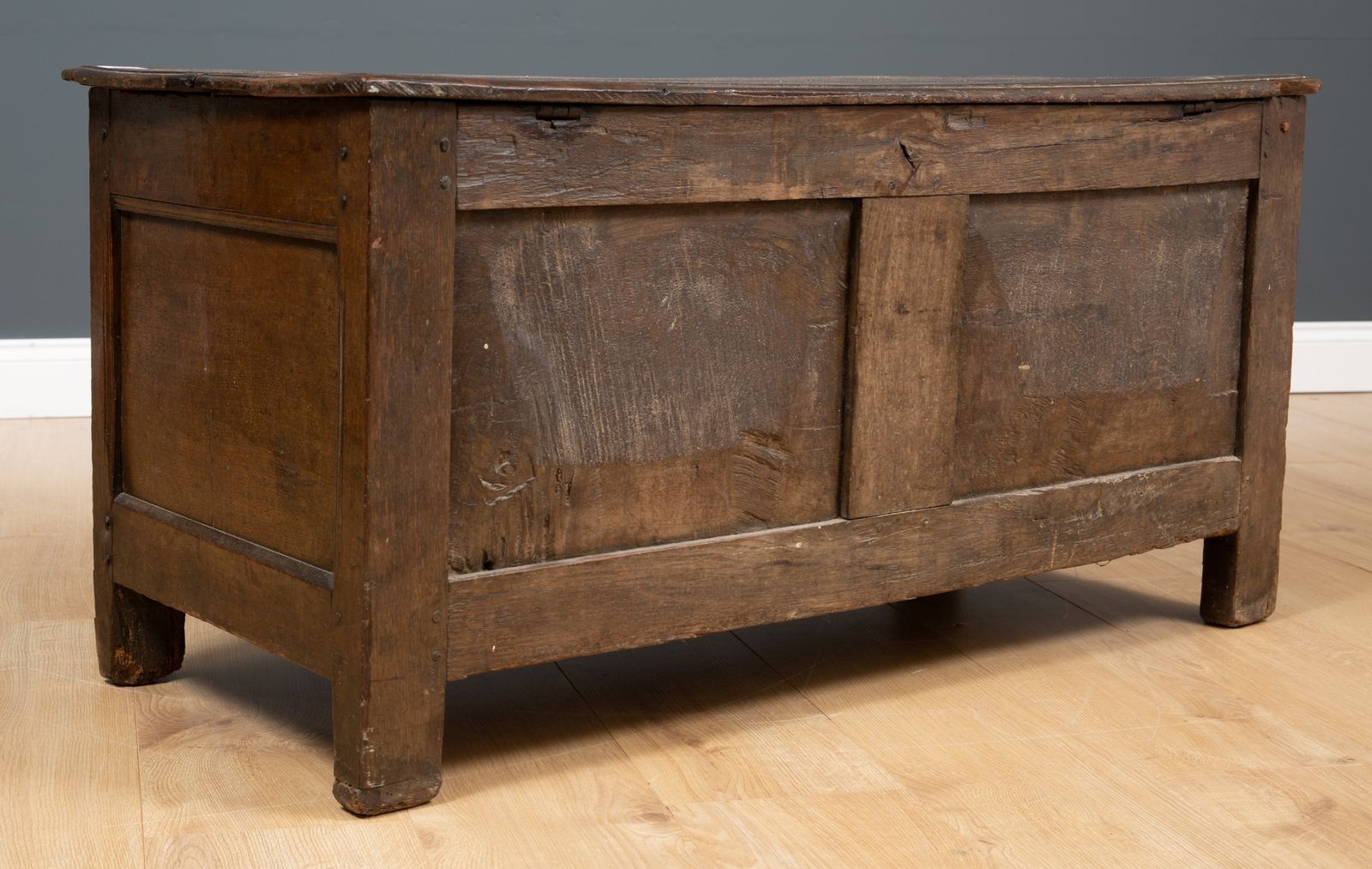 An 18th Century Oak Chest With Two Panelled Front And Fitted With A Candle Box Within photo furniture
