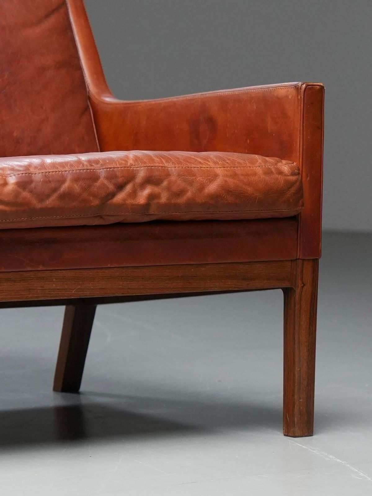 Kai Lyngfeldt Larsen 2 Seat Sofa In Cognac Patinated Leather, Denmark, 1960’s photo Furniture