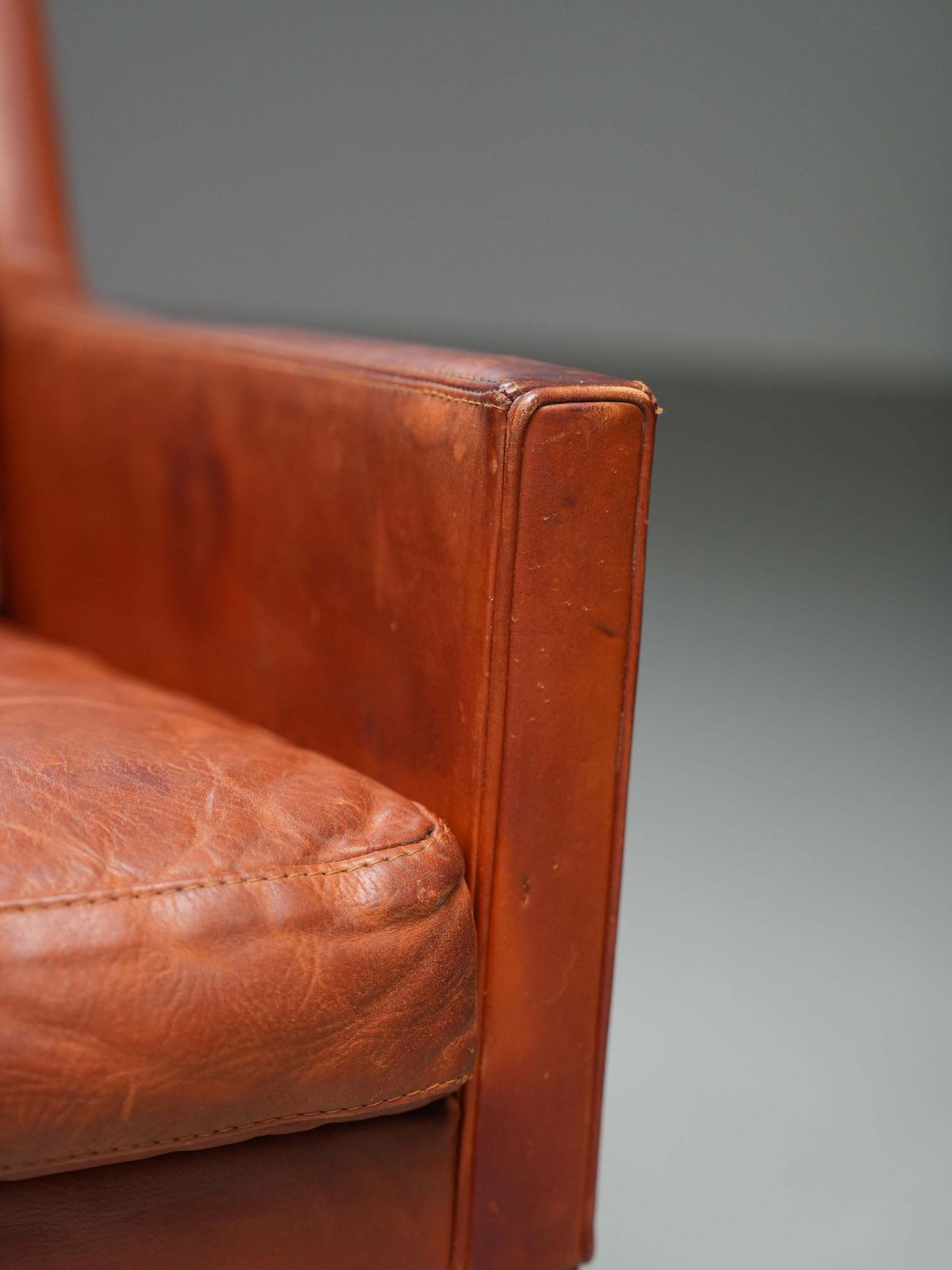 Kai Lyngfeldt Larsen 2 Seat Sofa In Cognac Patinated Leather, Denmark, 1960’s photo buy