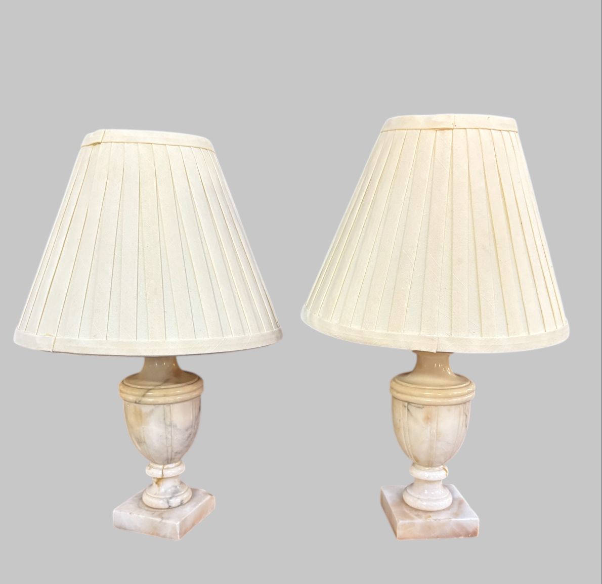 A Charming Pair Of Mid Century Italian Carved Alabaster Table Lamps