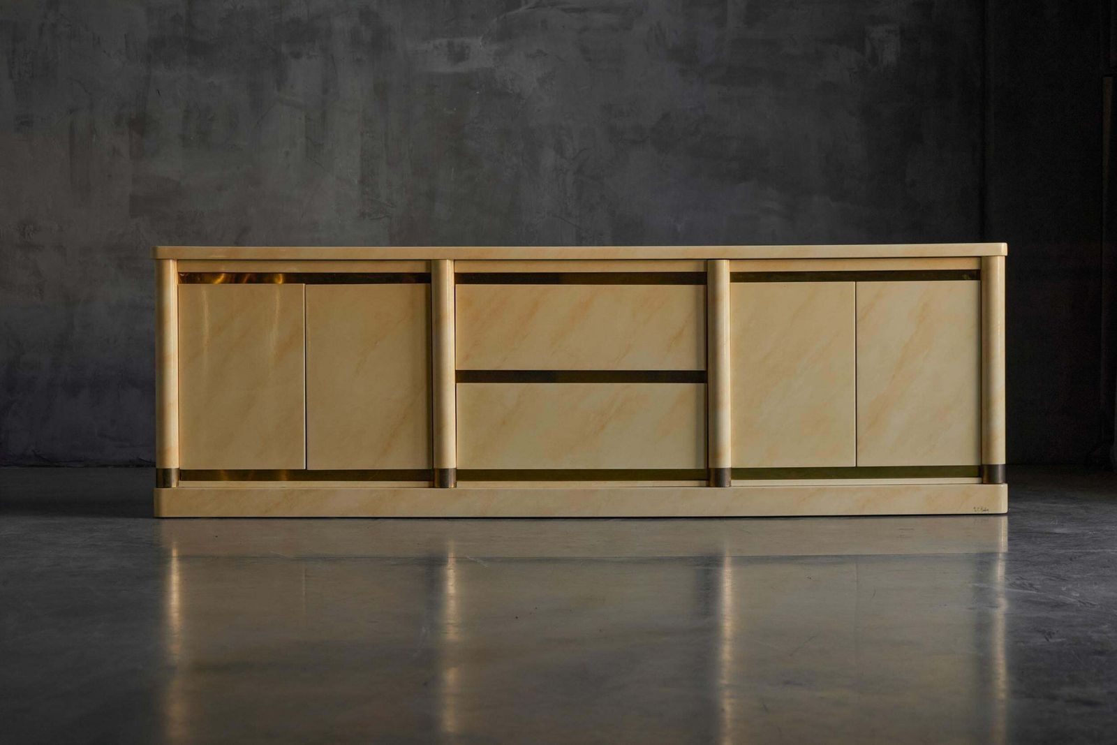 Faux Marble Lacquered Sideboard By Jean Claude Mahey, France, 1970s photo vintage