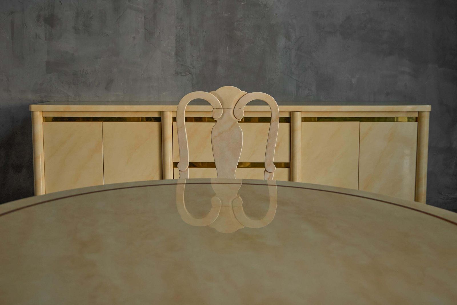 Furniture Faux Marble Lacquered Table By Jean Claude Mahey, France, 1970s photo