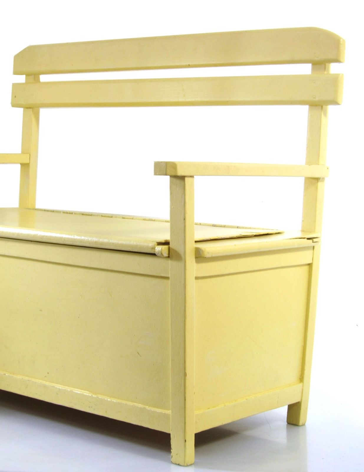 Vintage Wooden Kiddie Bench With Storage – Baby & Kids Furniture – Light Yellow photo for sale
