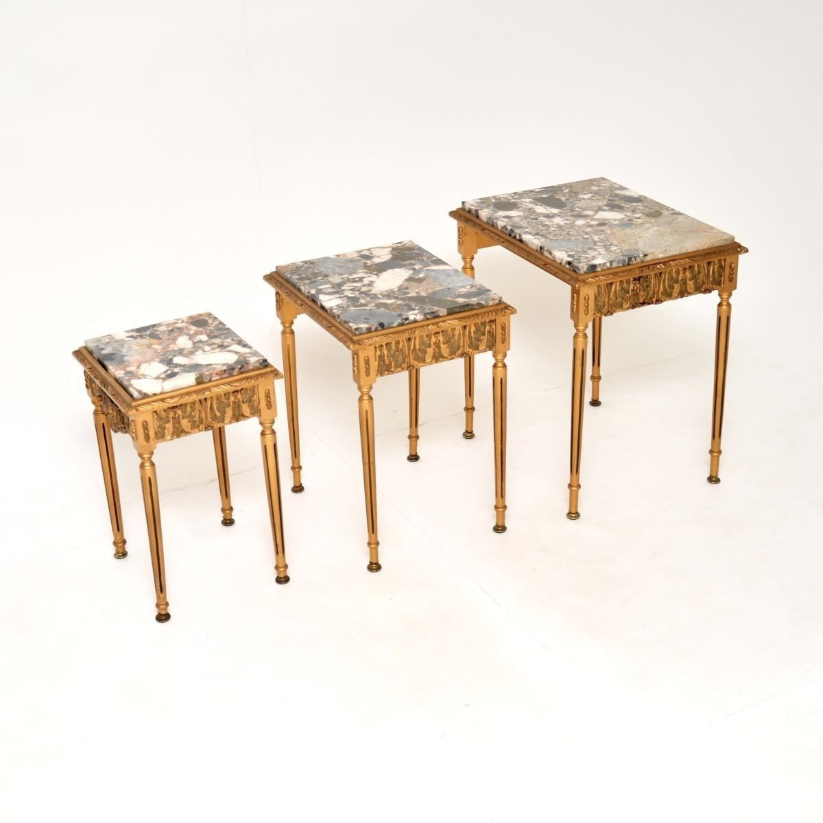 Antique French Gilt Wood Marble Top Nest Of Tables photo furniture