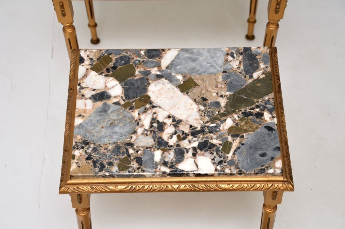 photo for sale Antique French Gilt Wood Marble Top Nest Of Tables