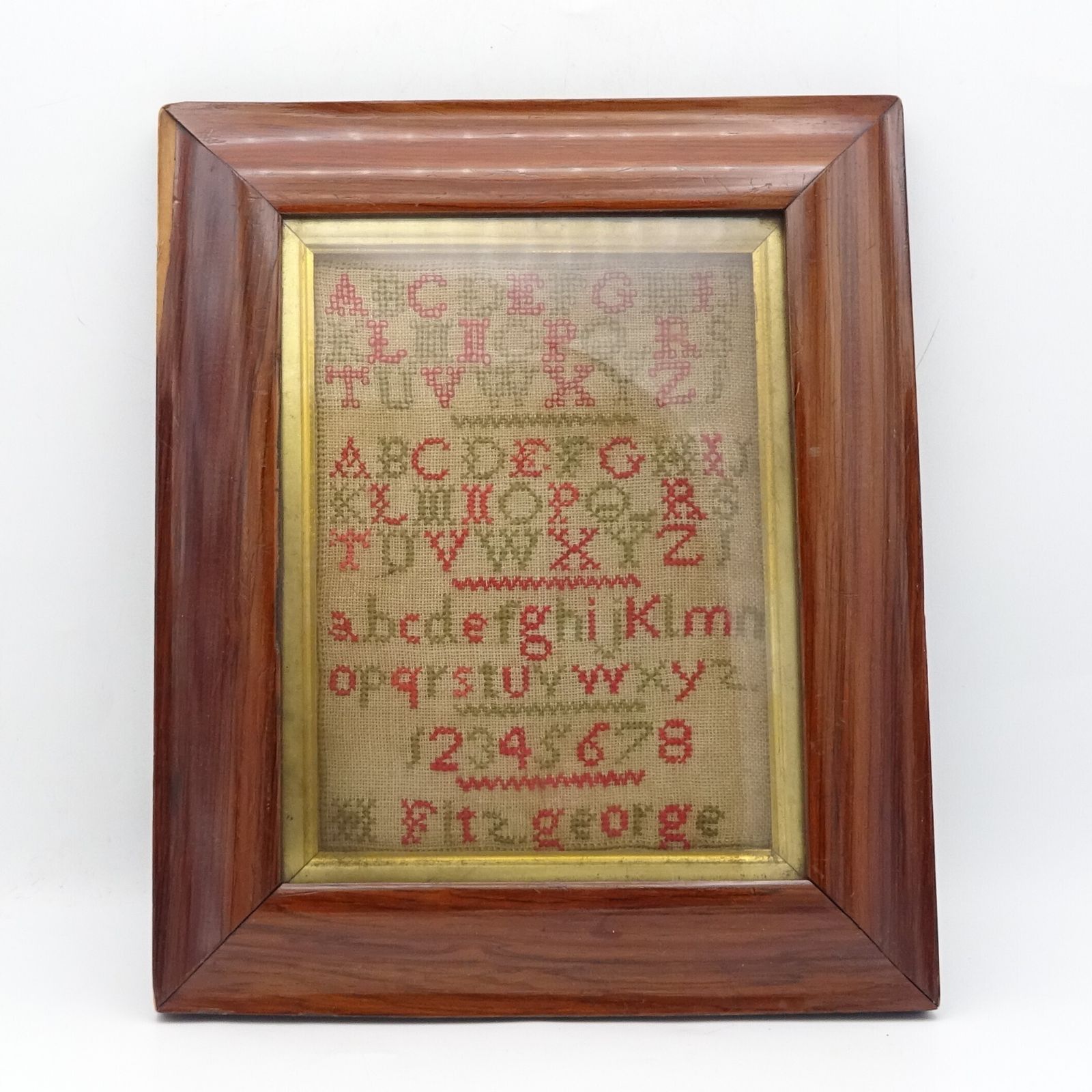 Victorian Framed Cross Stitch Sampler Signed Original Frame