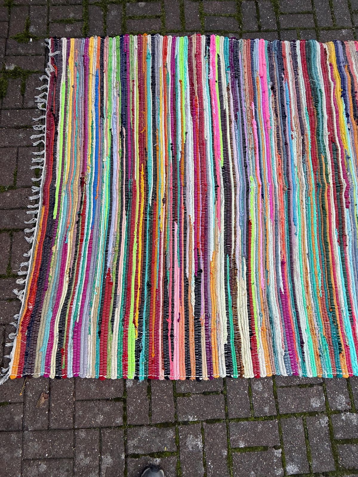 Large Handmade Multi Colour Rag Rug Vintage Boho Striped Woven Cotton Floor Mat Approx 8ft X 5ft photo buy