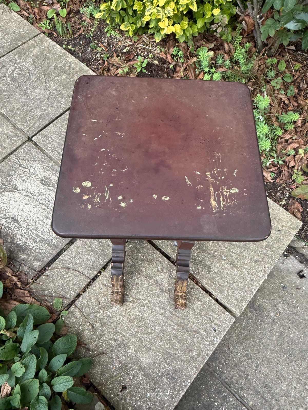 Antique Victorian Chinoiserie Plant Stand With Gilt Dragon Feet Side Table Lacquered. Oriental Design Side Table photo buy