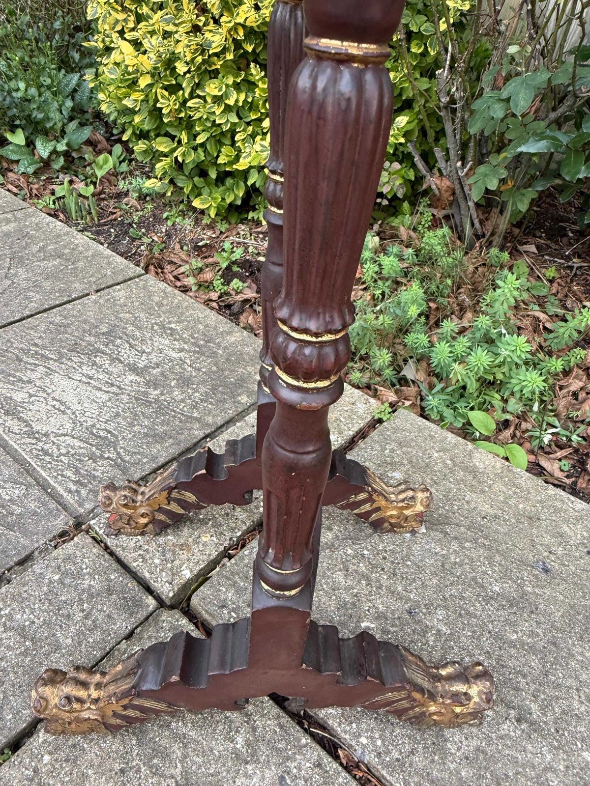 Home Decor Antique Victorian Chinoiserie Plant Stand With Gilt Dragon Feet Side Table Lacquered. Oriental Design Side Table photo