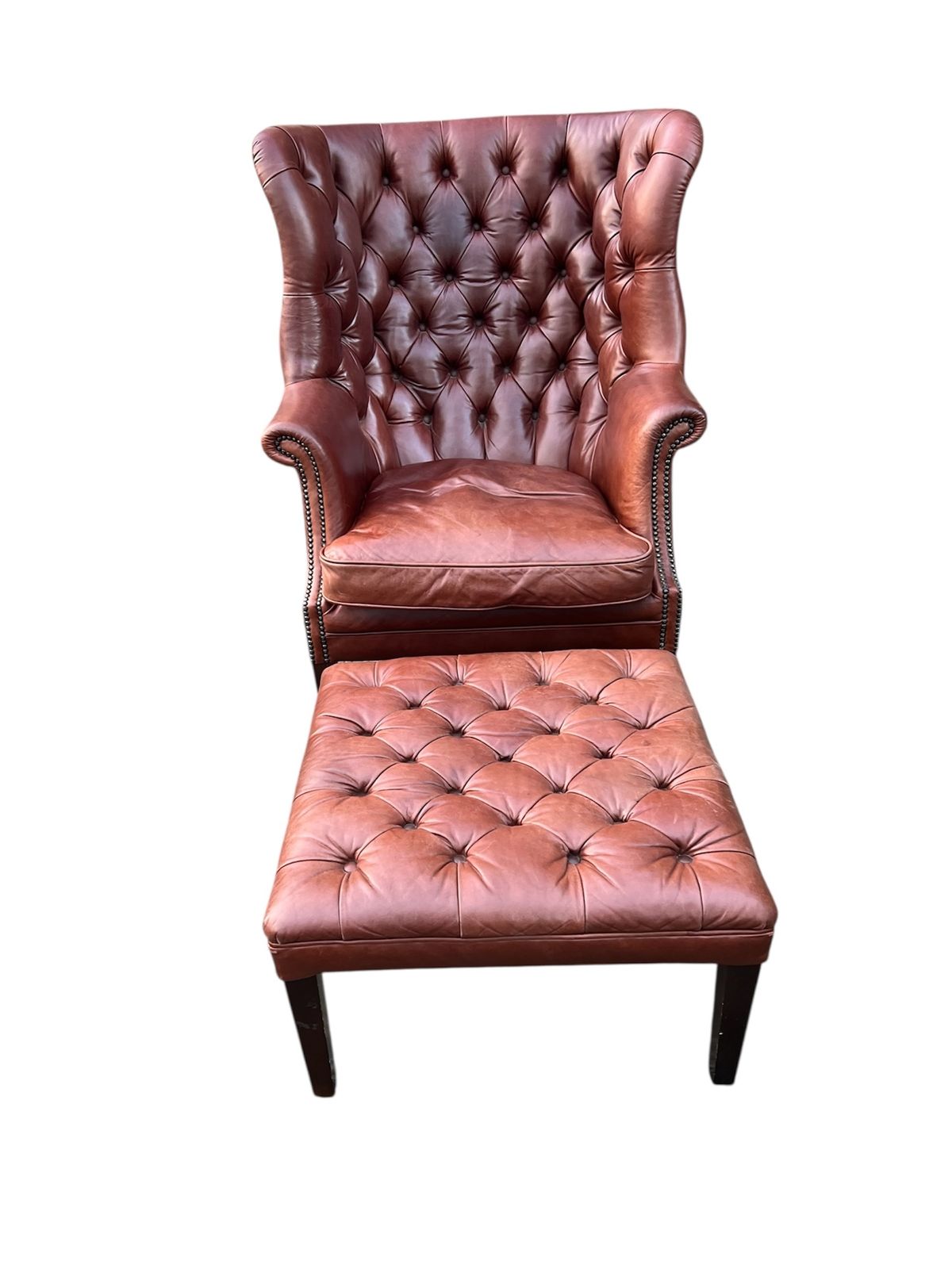 Original Tetrad Chesterfield Wingback (Mackenzie ) Harris Teed Model With Matching Stool photo for sale