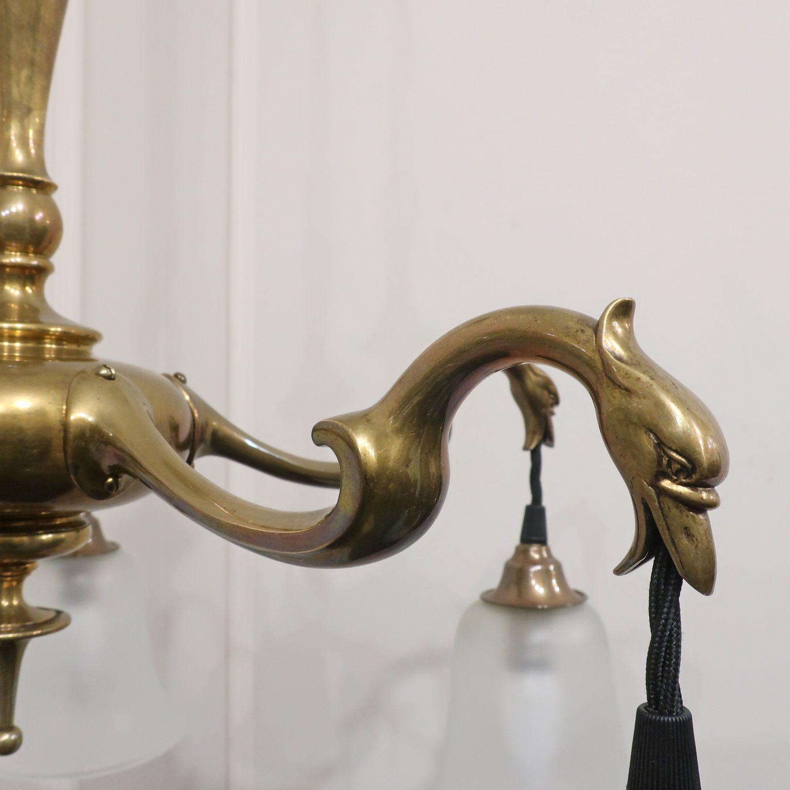 Art Nouveau Cast Bronze Chandelier With Frosted Glass Shades photo Lighting