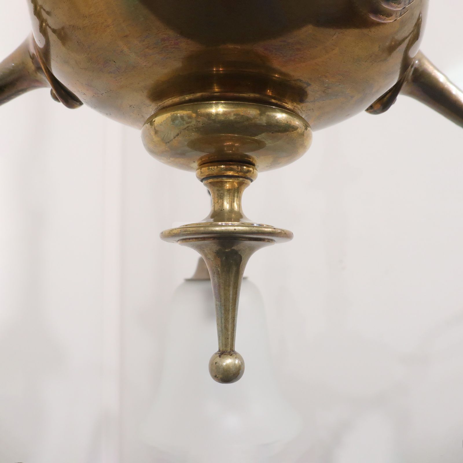 photo buy Art Nouveau Cast Bronze Chandelier With Frosted Glass Shades