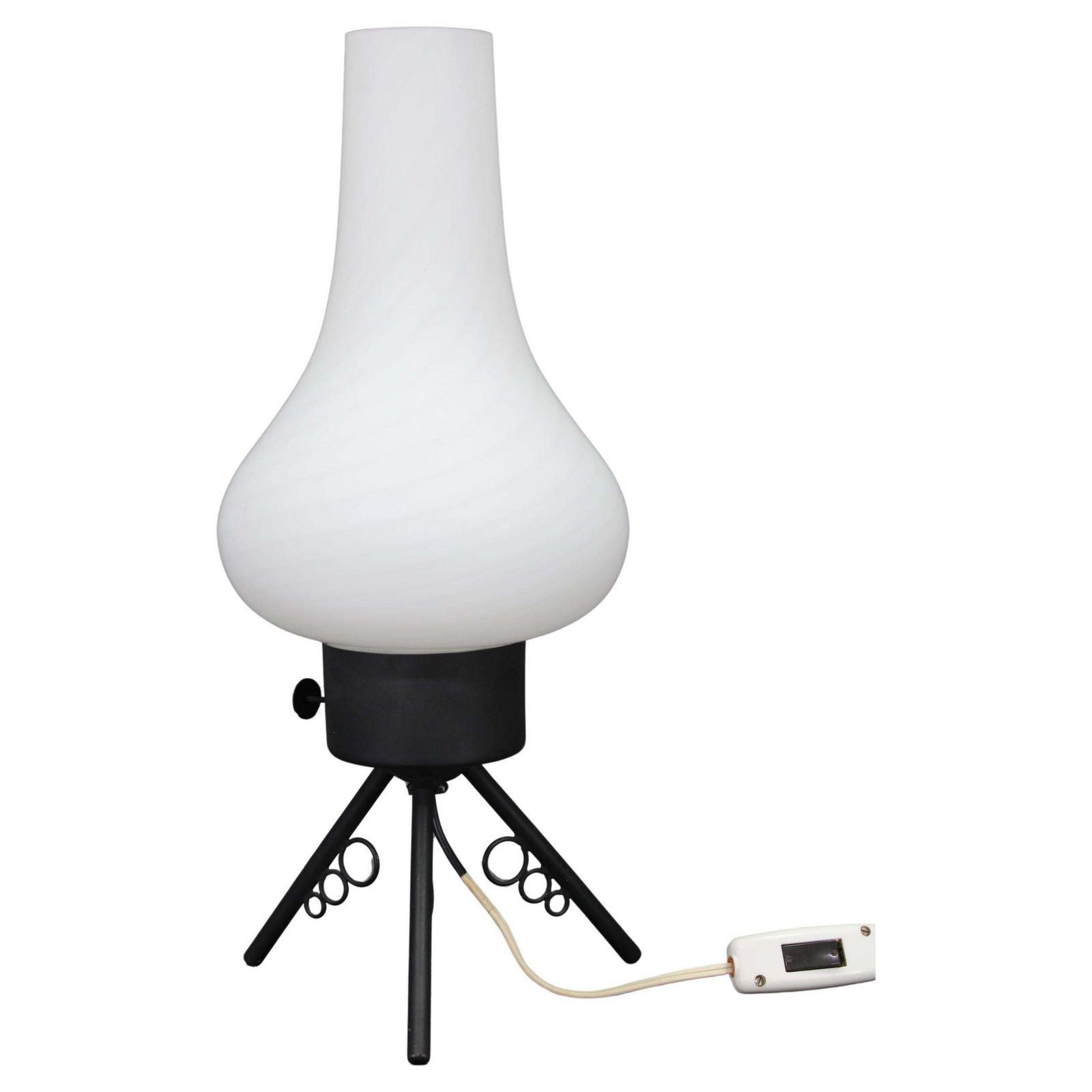 1960s Czech Mid Century Table Lamp With Sculptural Glass Shade And Metal Tripod
