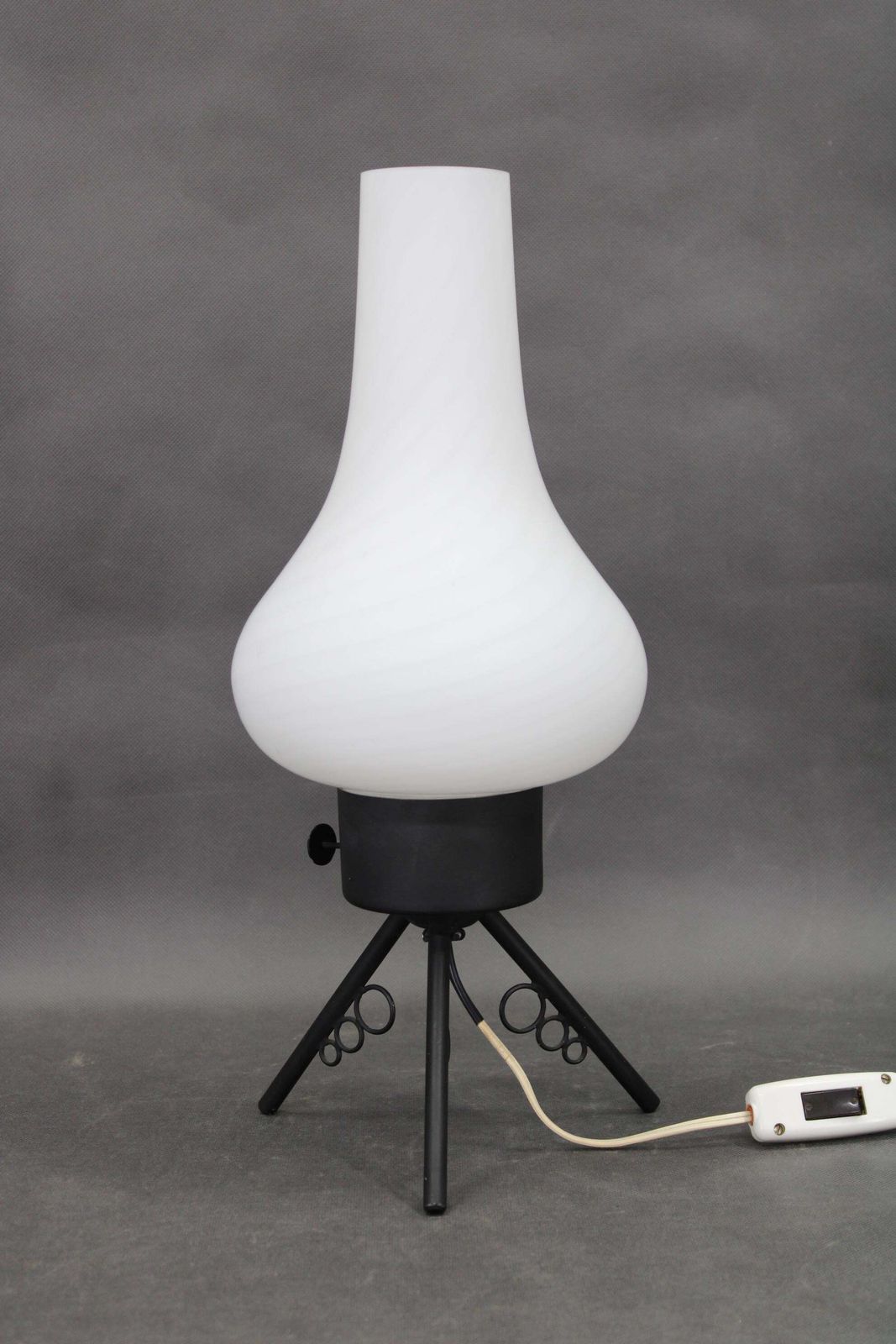 1960s Czech Mid Century Table Lamp With Sculptural Glass Shade And Metal Tripod photo furniture