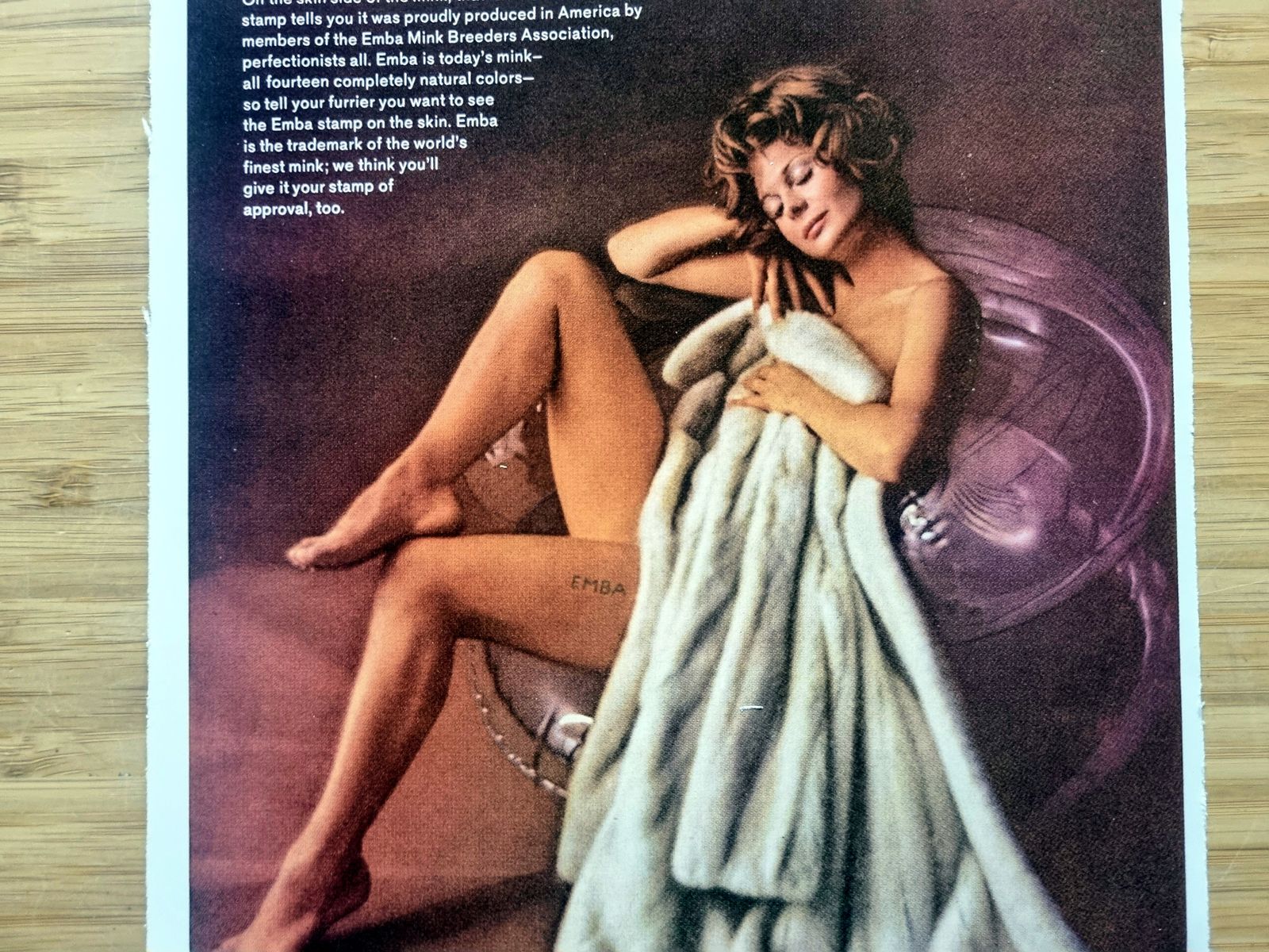 Vintage Pin Up Art, Emba 1960s Glamour Advertisement, Reclining Nude White Wrap Coat Scene, Original Midcentury Magazine Page