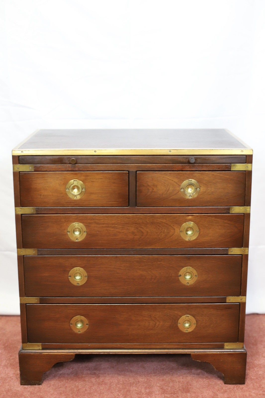 Lovely Mahogany And Brass Military Campaign Style Small Chest Of Drawers