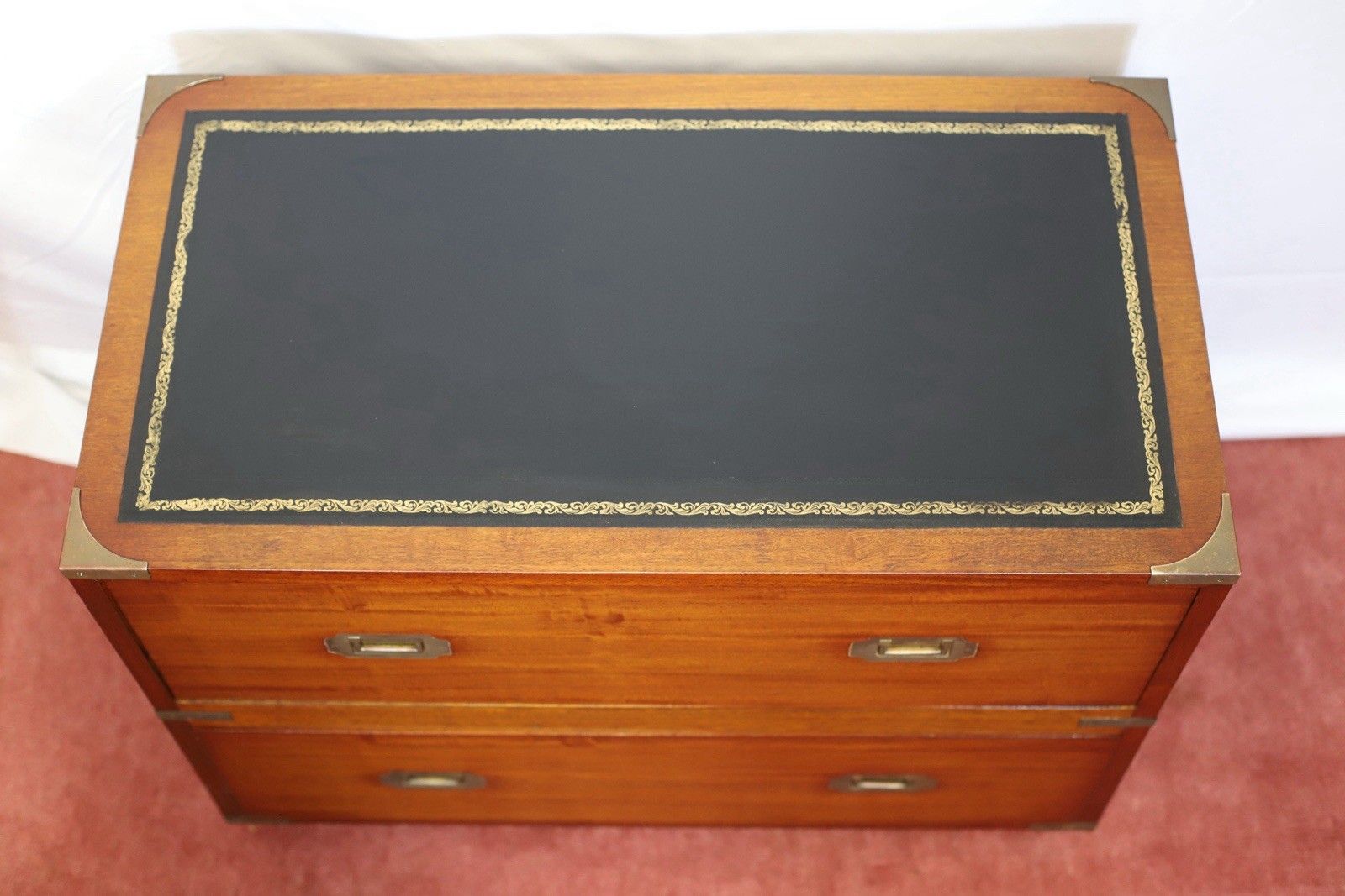 Lovely Military Campaign Style  Leather Top Two Drawers Chest photo for sale