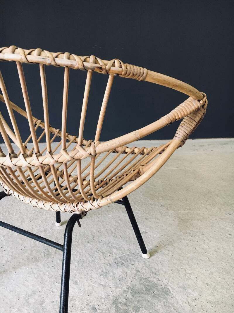 photo vintage Mid Century Modern Design Bamboo Lounge Chair, Frankrijk, Ca. Jaren 1950