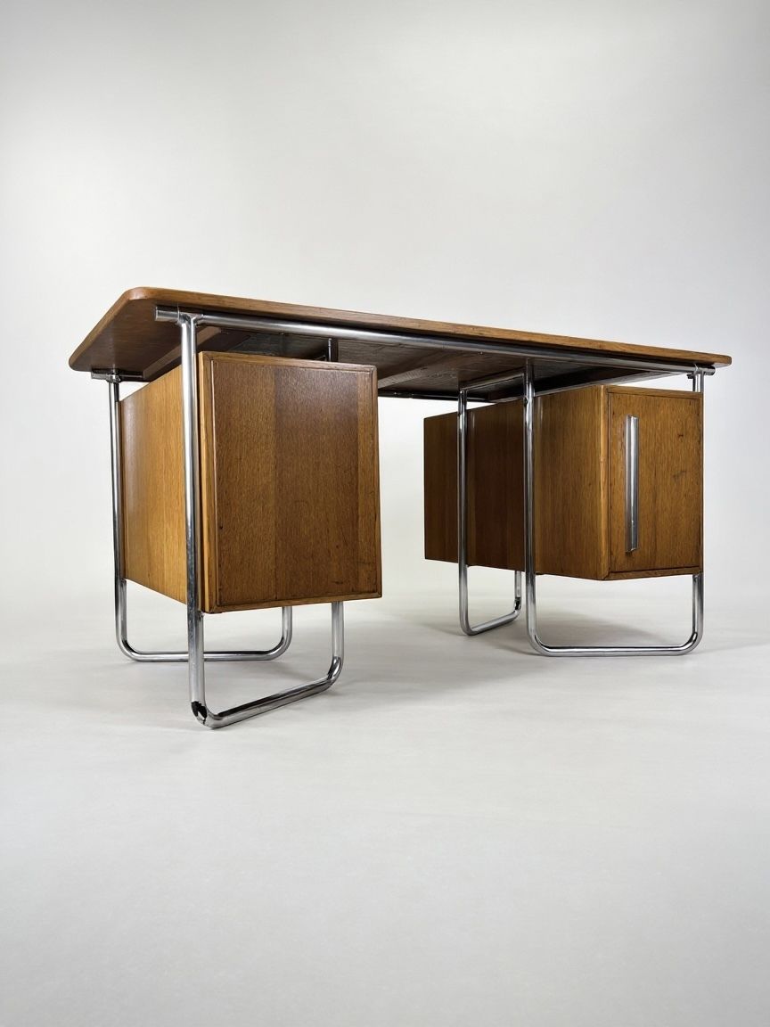 photo for sale Oliver Percy Bernard For Pel Modernist Oak And Chrome Executive Desk, British C. 1931