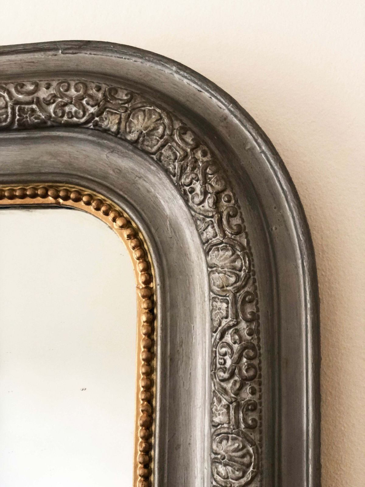 Antique French Louis Philippe Mirror – Grey And Gold, Late 19th Century photo for sale