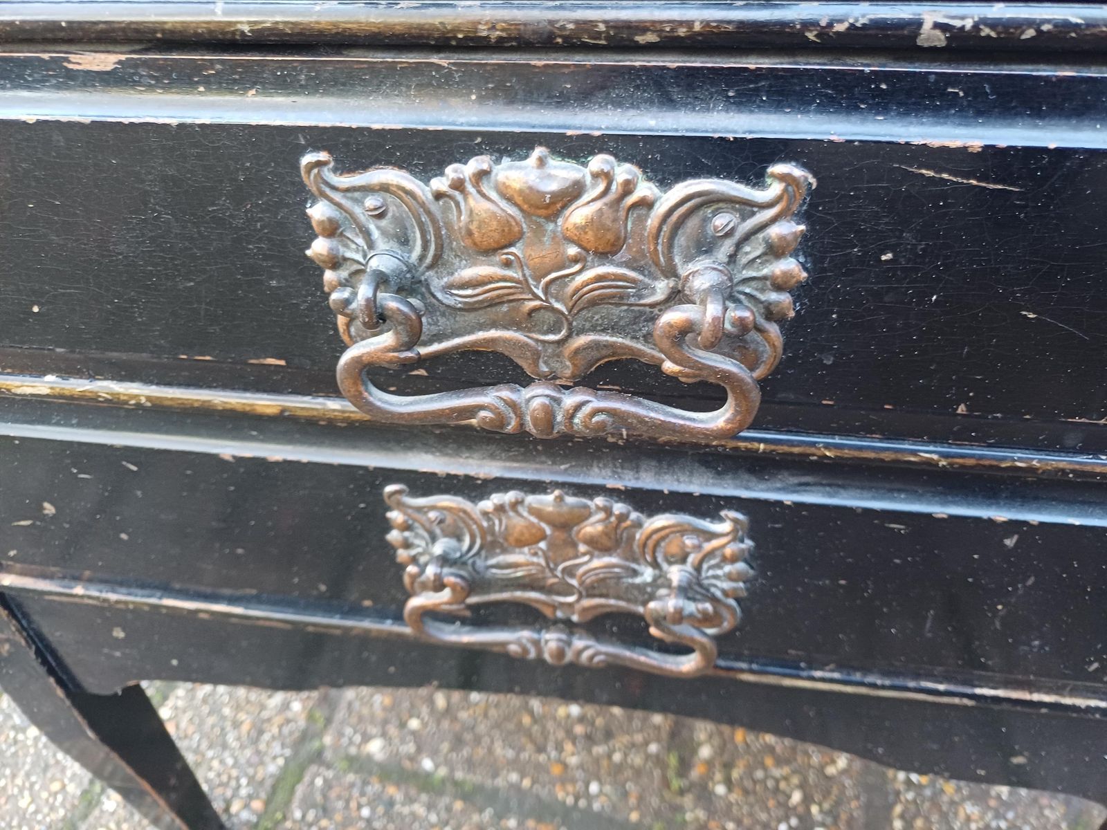 Vintage Black Painted Music Chest, 1910s Sheet Music Cabinet With Ornate Handles, Tall Narrow Storage, Antique Storage Solution Papers Etc photo vintage