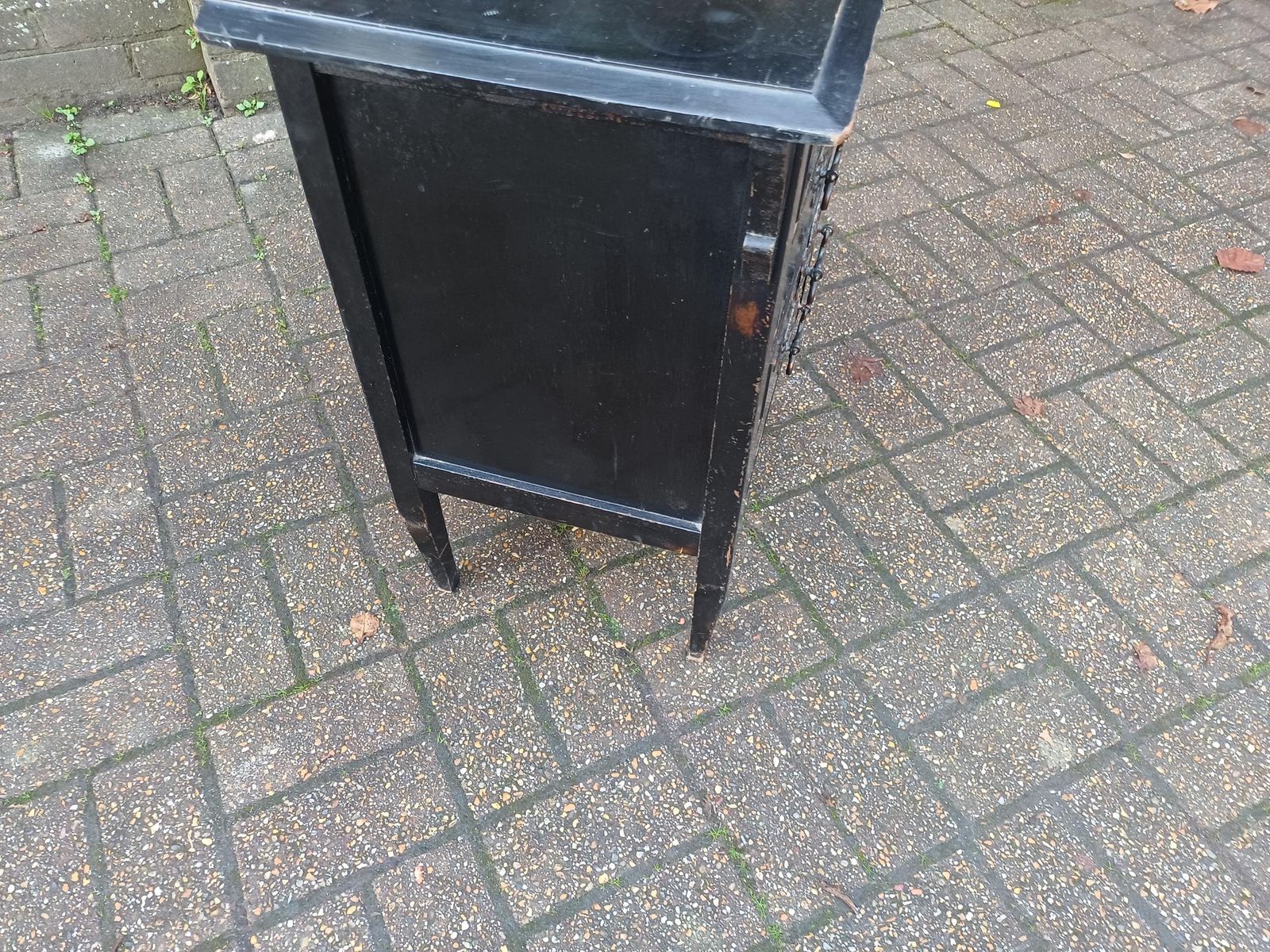 photo vinterior Vintage Black Painted Music Chest, 1910s Sheet Music Cabinet With Ornate Handles, Tall Narrow Storage, Antique Storage Solution Papers Etc
