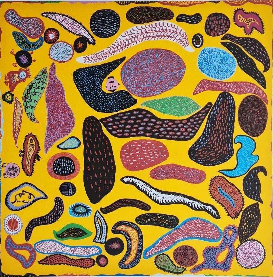 After Yayoi Kusama, Pound Of., Lithograph, 1990s photo furniture
