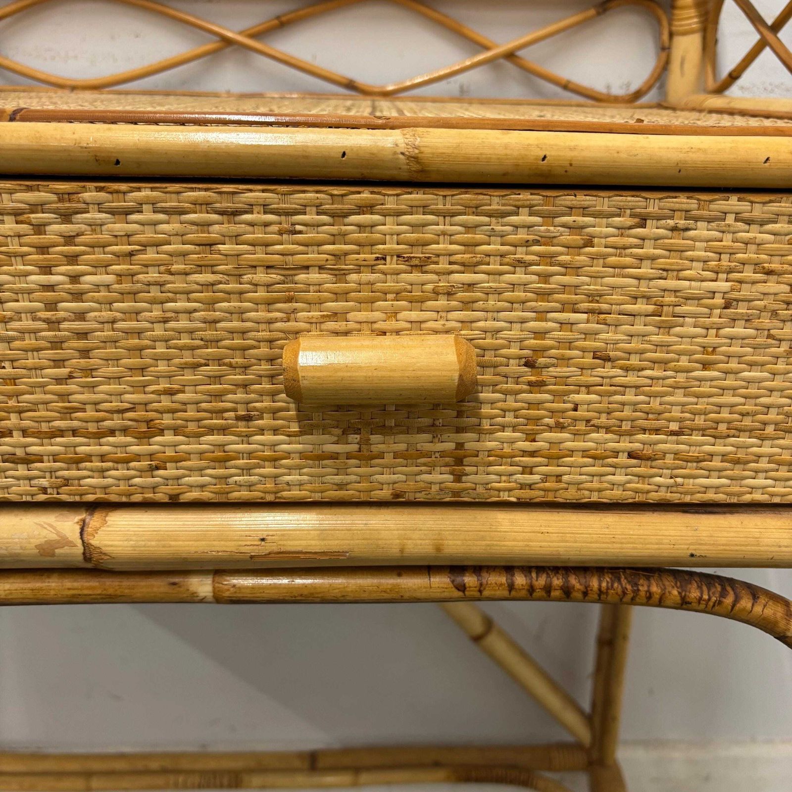 Vintage Bamboo Rattan Console / Dressing Table With Drawers, Boho Woven Cane Table, Natural Coastal Furniture, Lightweight Hall Table photo furniture