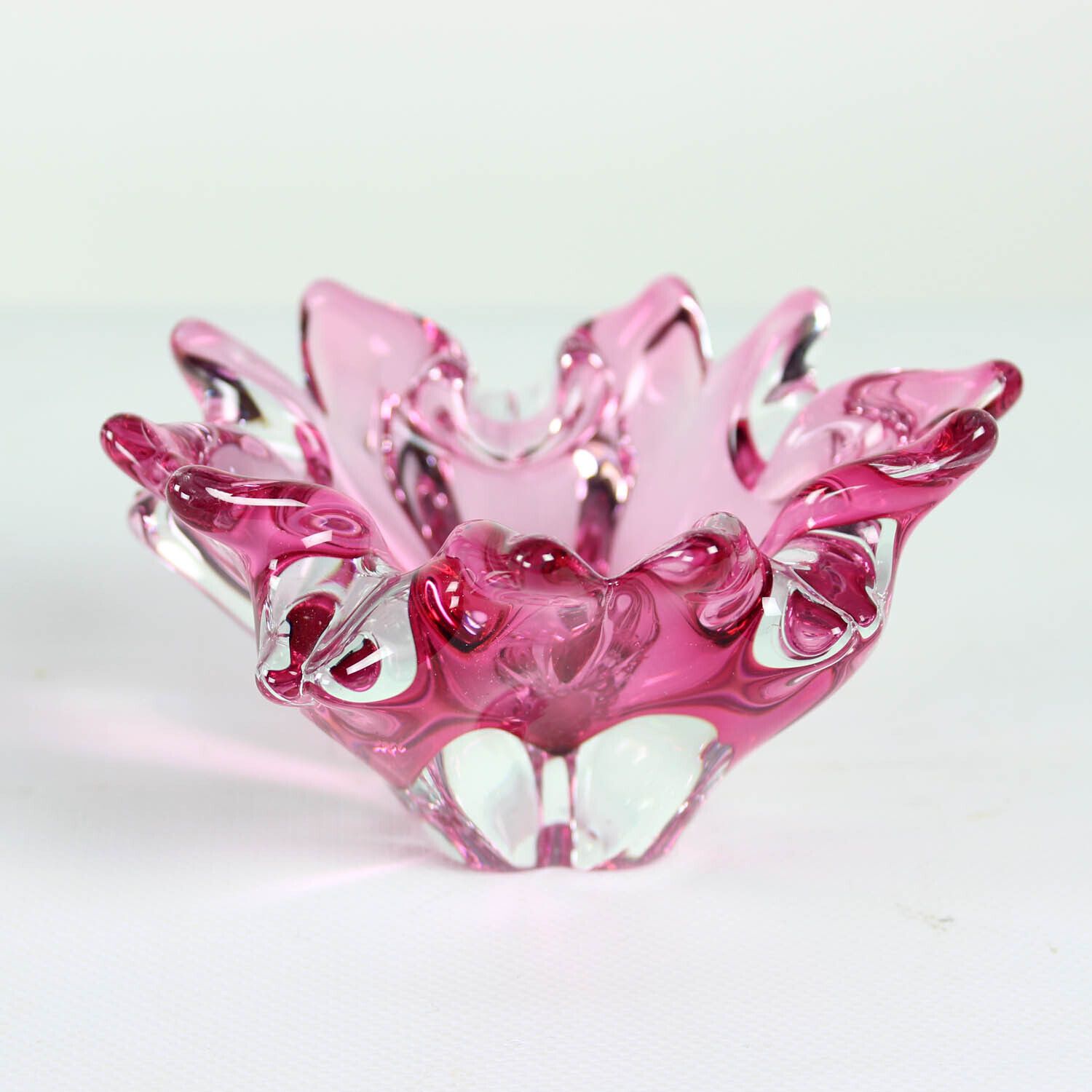 1960s Pink Art Glass Bowl, Frantisek Zemek Czechoslovakia photo vinterior