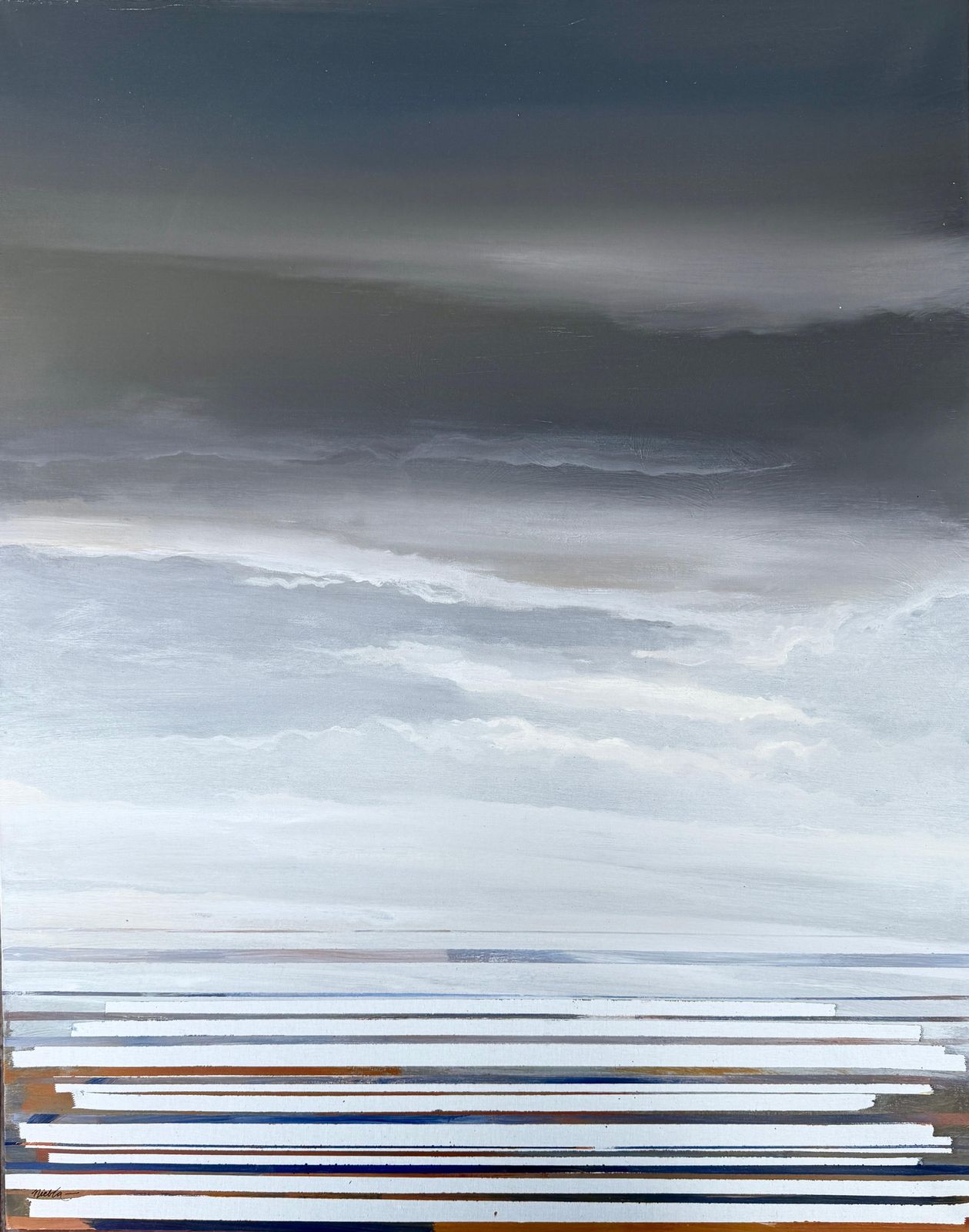 Jose Alvarez Niebla Stairway To The Frontal Sky Oil On Canvas Abstract Painting