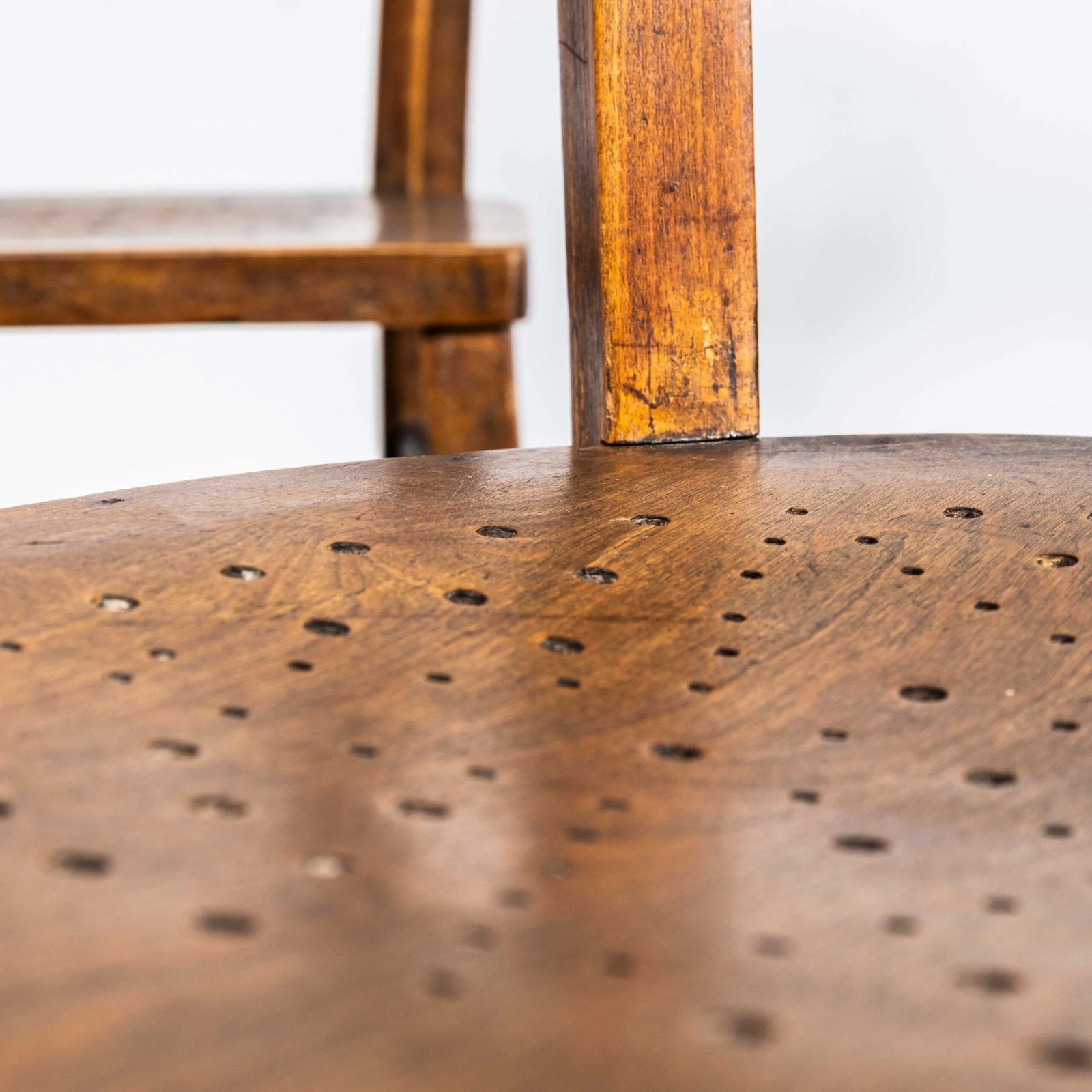 1930’s French Farmhouse Perforated Seat Dining Chairs – Set Of Five photo 822.0