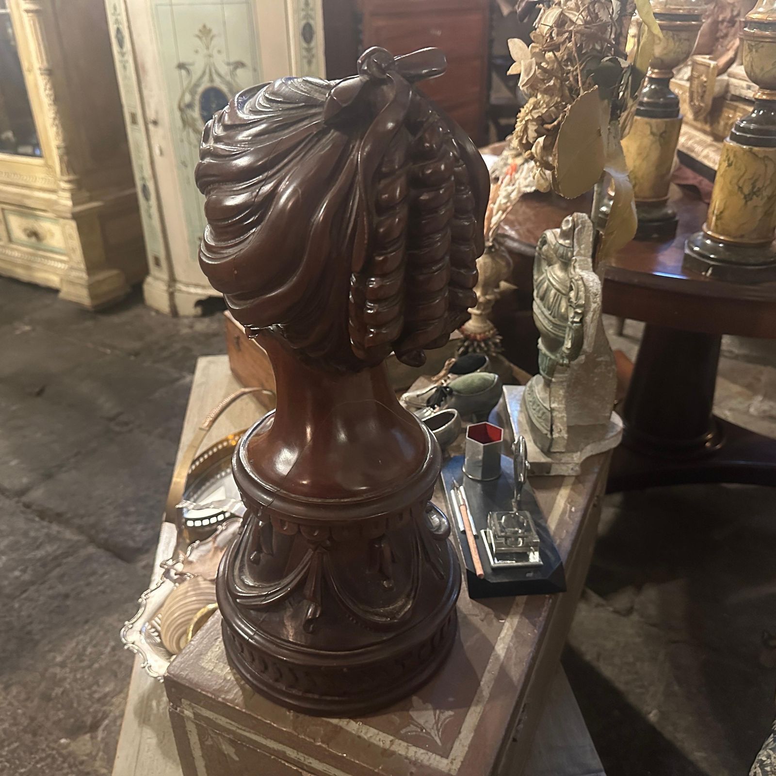 A Sicilian Art Nouveau Wood Sculpture Of A Bust Of A Young Woman photo vinterior