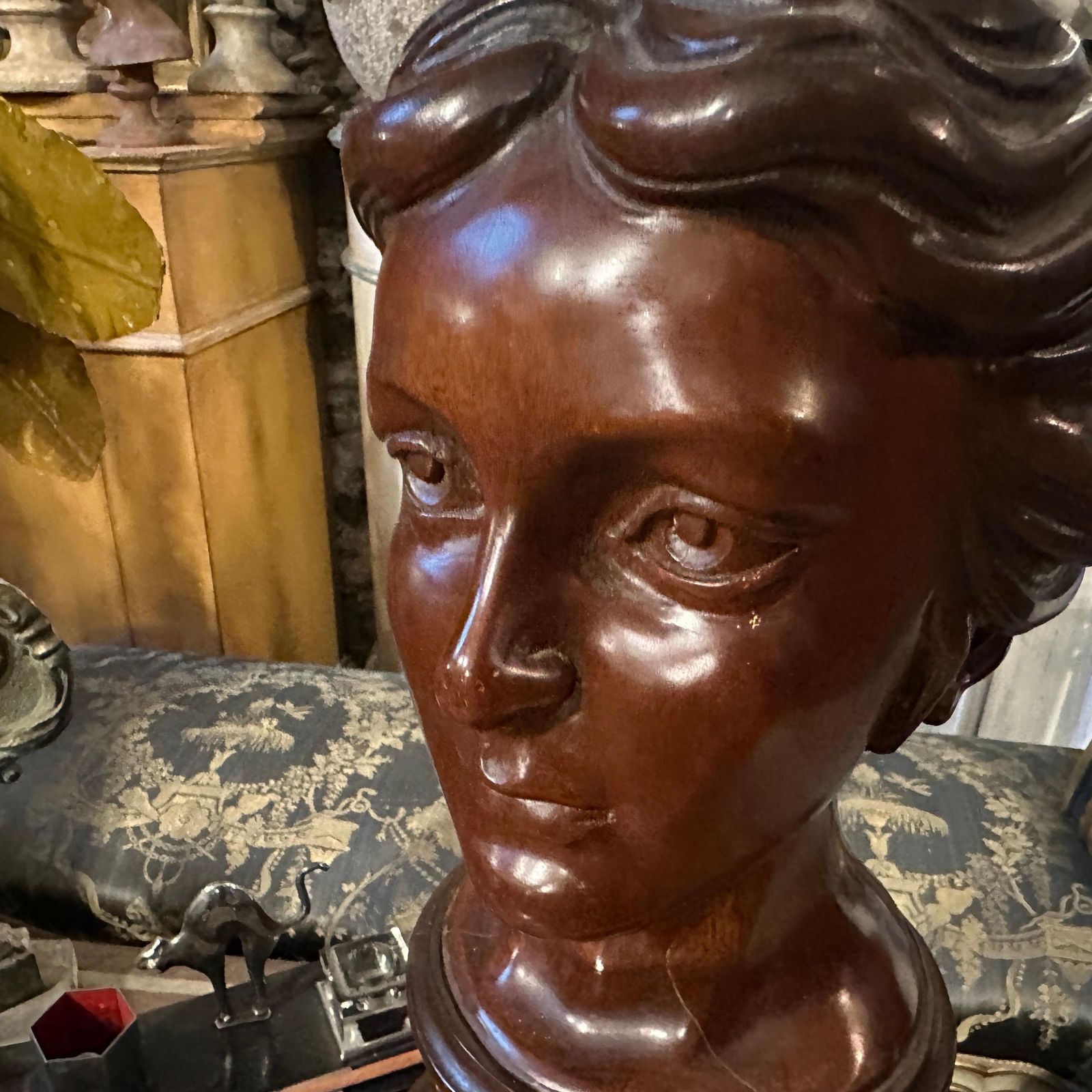 Art A Sicilian Art Nouveau Wood Sculpture Of A Bust Of A Young Woman photo