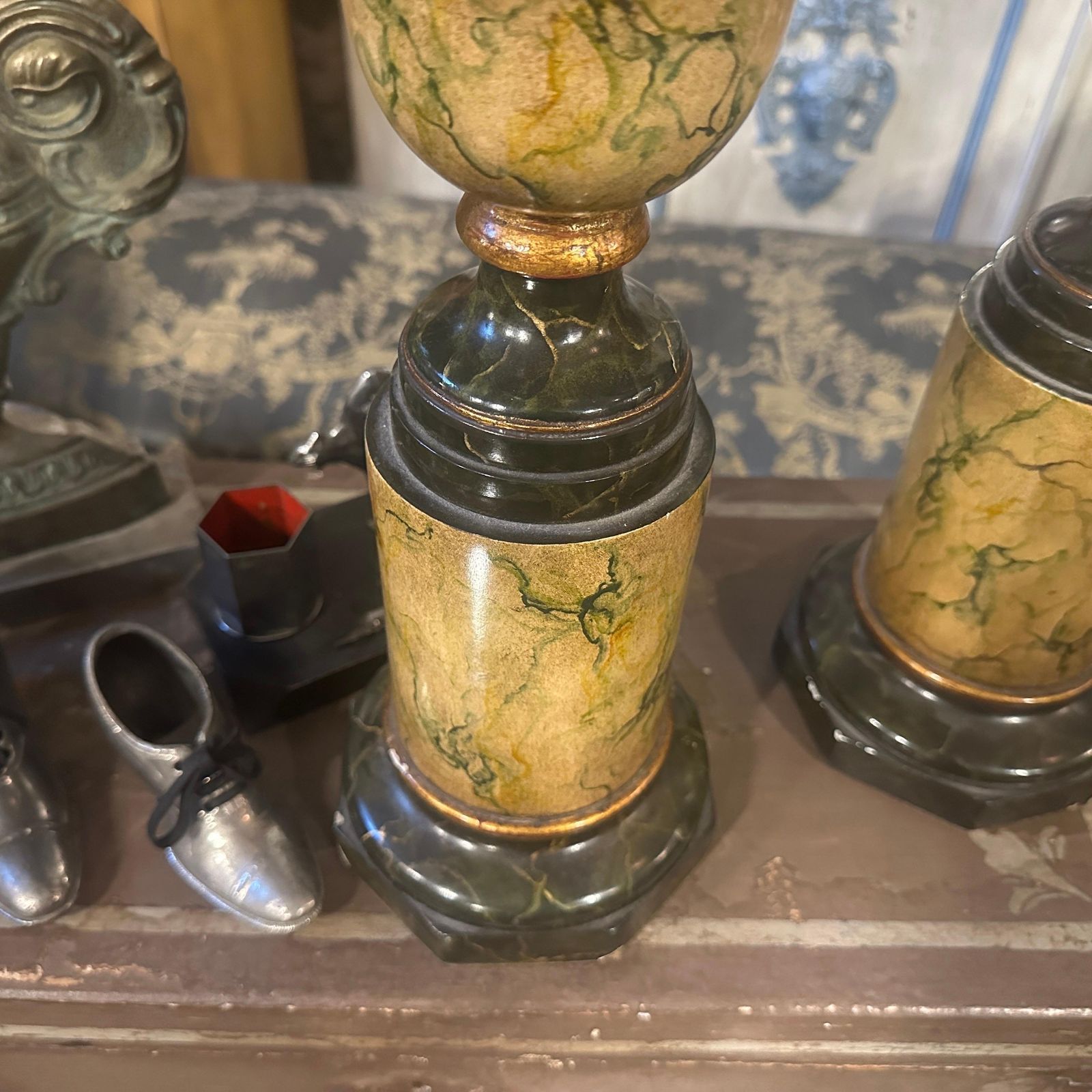 Two Art Deco Faux Marble Lacquered Wood Italian Vases photo Home Decor