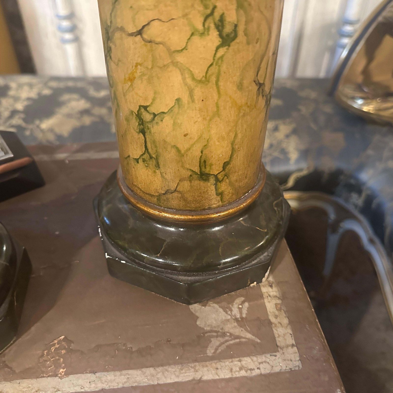 Two Art Deco Faux Marble Lacquered Wood Italian Vases photo vintage