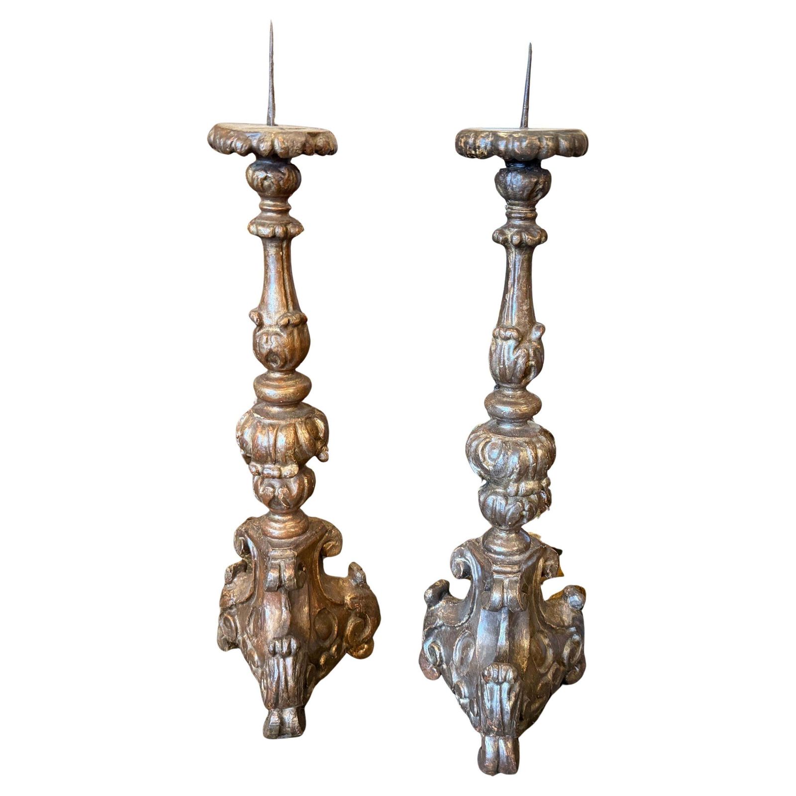 A Pair Of Louis XVI Hand Carved Wood Antique Sicilian Torcheres
