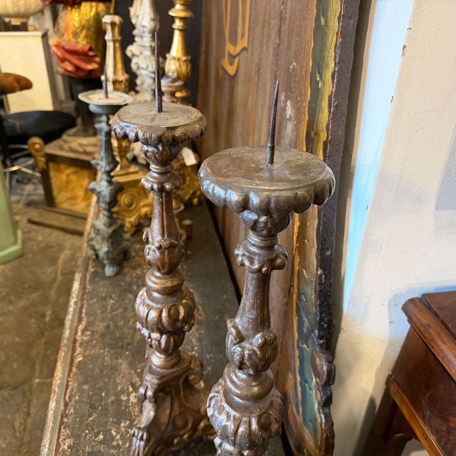 A Pair Of Louis XVI Hand Carved Wood Antique Sicilian Torcheres photo for sale