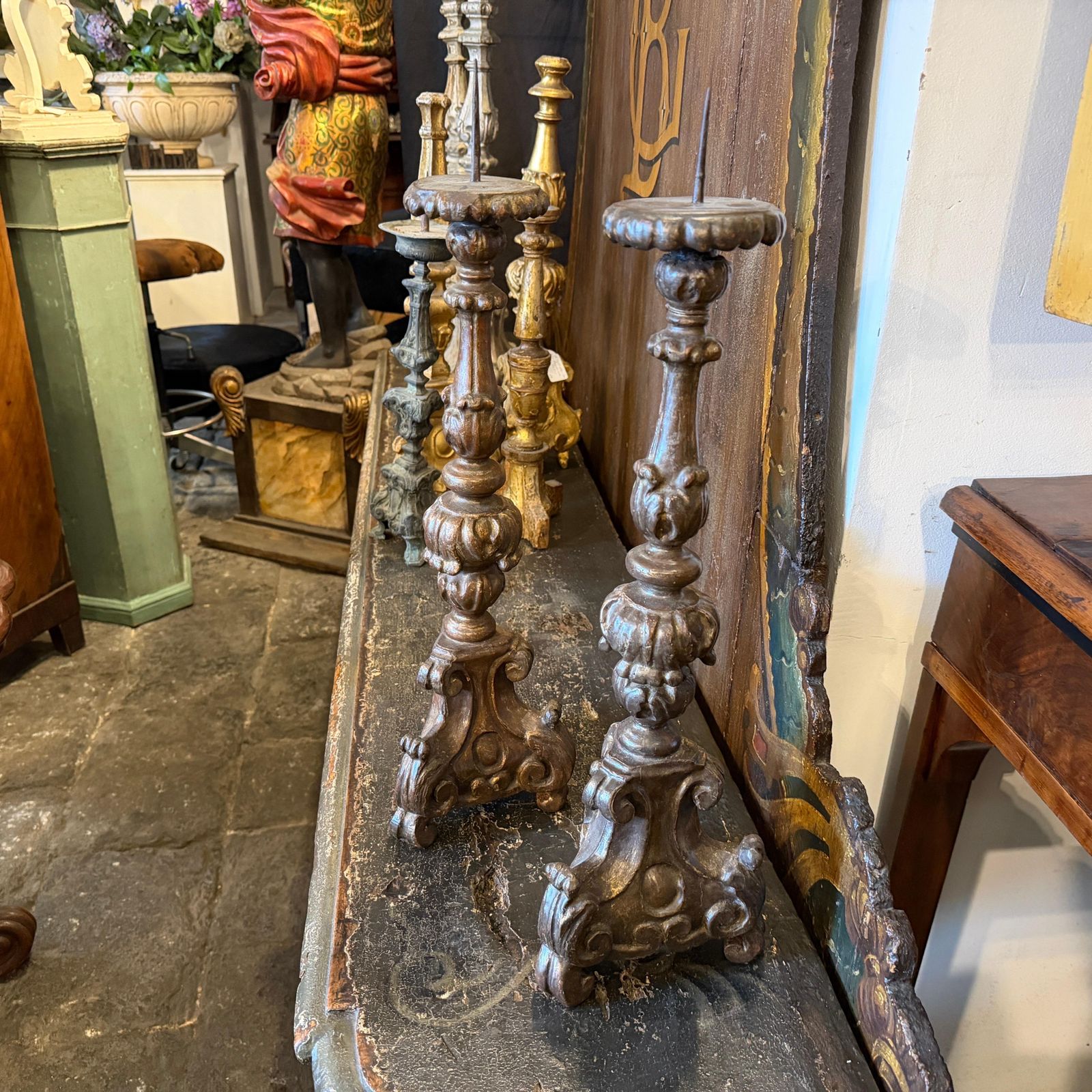 photo buy A Pair Of Louis XVI Hand Carved Wood Antique Sicilian Torcheres