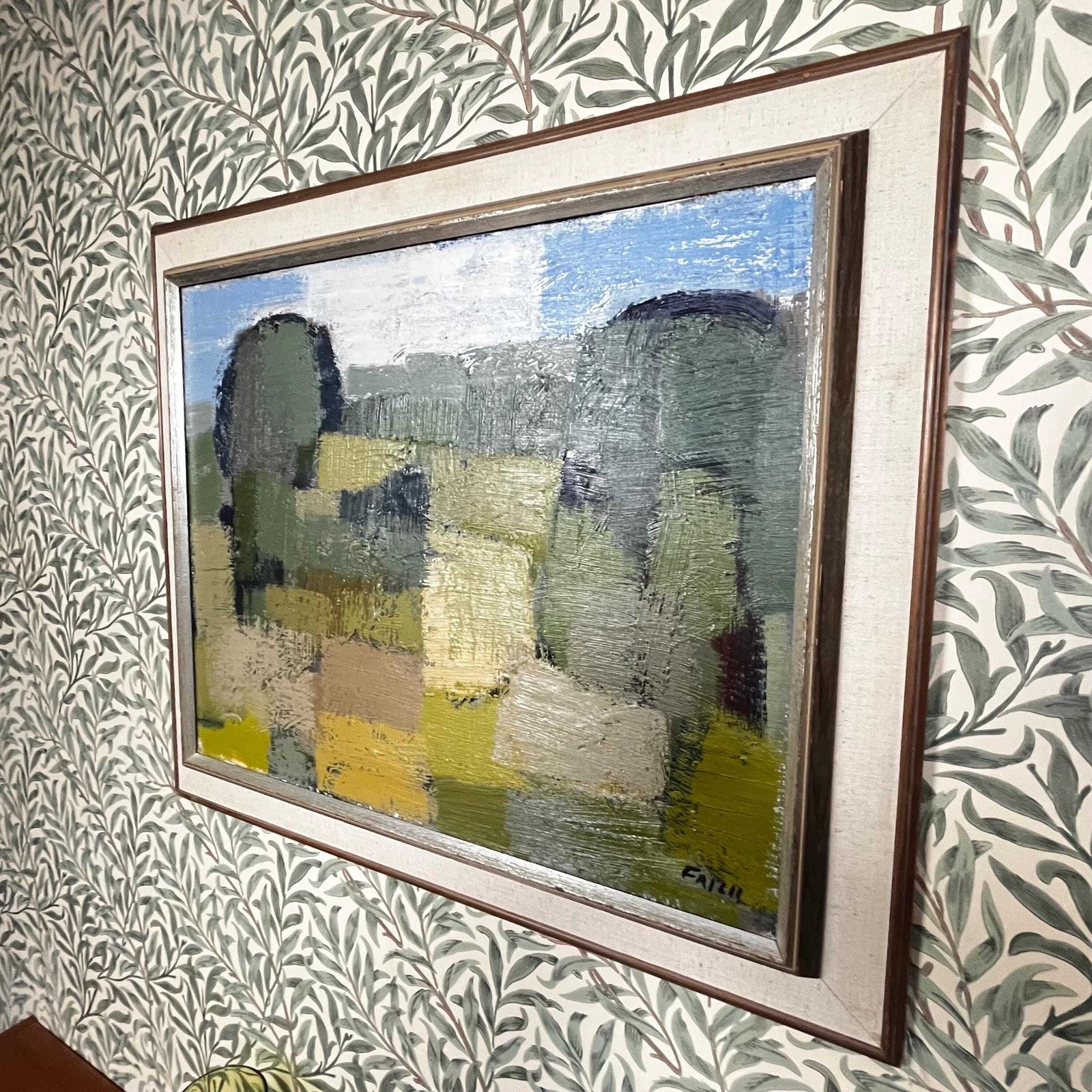 Gösta Falck, Abstract Green Landscape, 1960s, Swedish Mid Century Oil Painting photo 503.0
