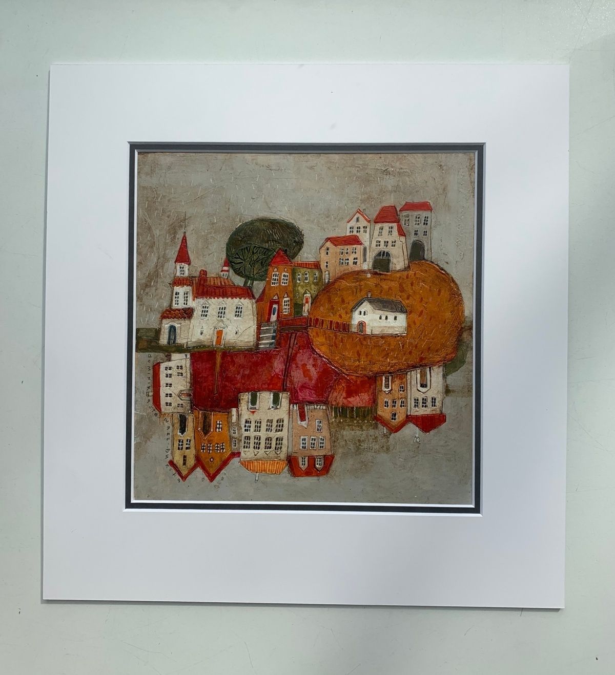 Dominika Stawarz Burskaa Town 11. Contemporary Figurative Mixed Media Artwork, Landscape, Polish Art2023 photo furniture