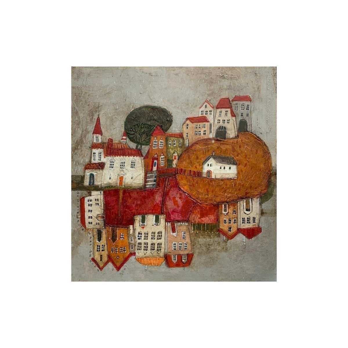 Dominika Stawarz Burskaa Town 11. Contemporary Figurative Mixed Media Artwork, Landscape, Polish Art2023 photo Art