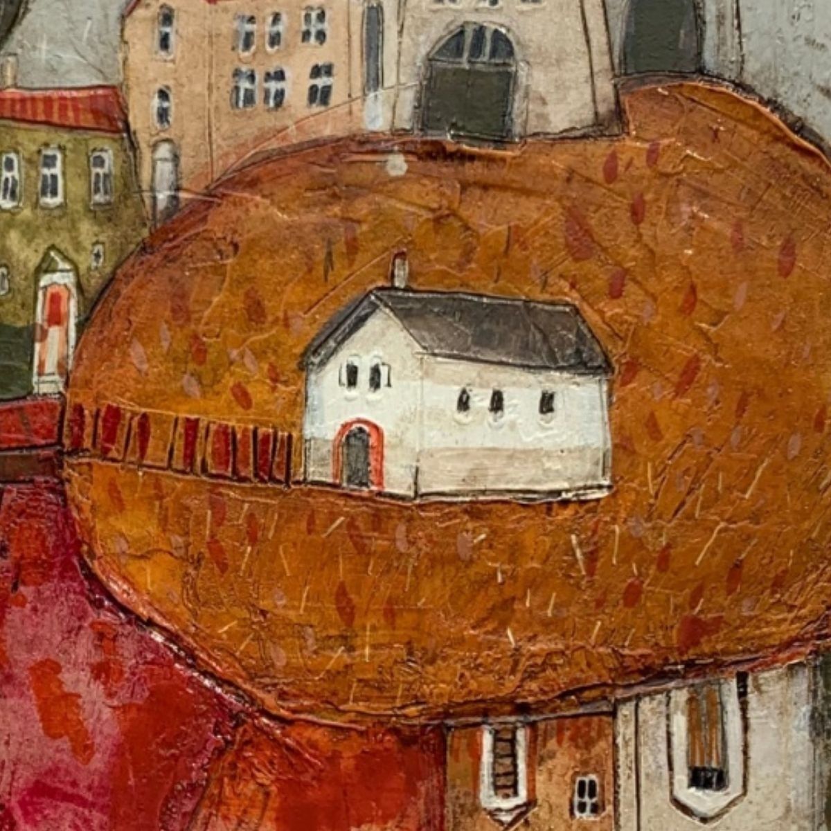 Dominika Stawarz Burskaa Town 11. Contemporary Figurative Mixed Media Artwork, Landscape, Polish Art2023 photo vinterior