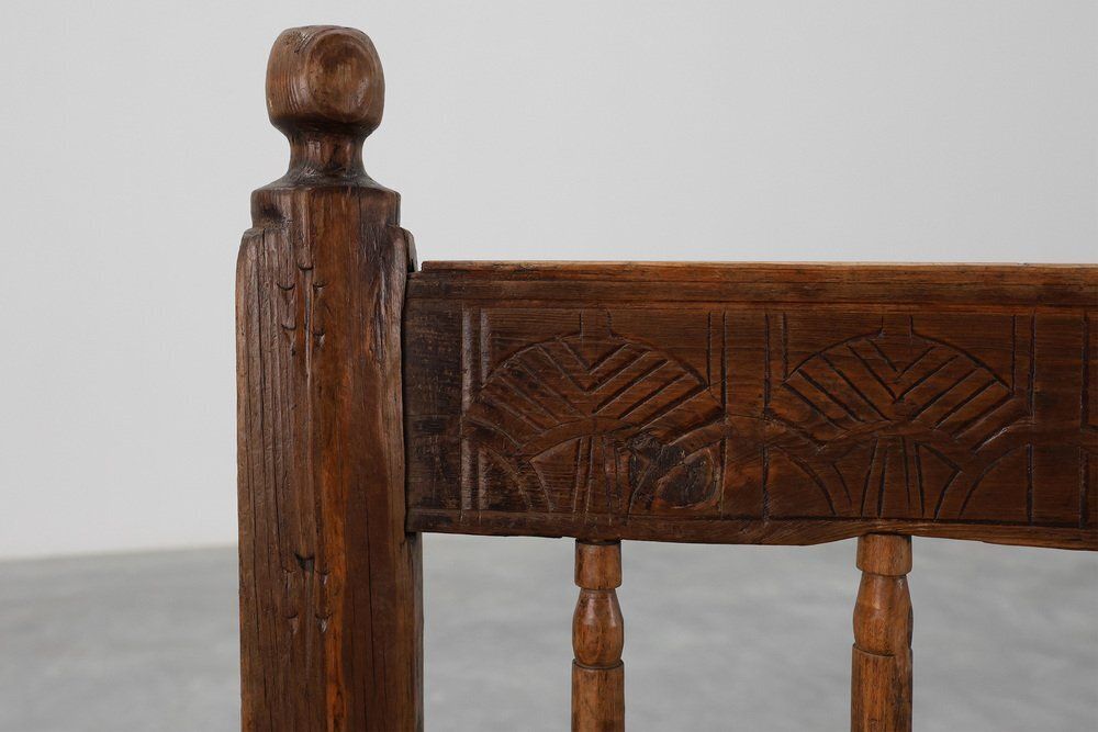 Spanish Hand Carved Oak Side Chair With Velour Seat, 19th Century photo Furniture