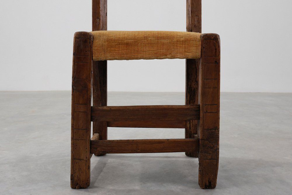 photo furniture Spanish Hand Carved Oak Side Chair With Velour Seat, 19th Century