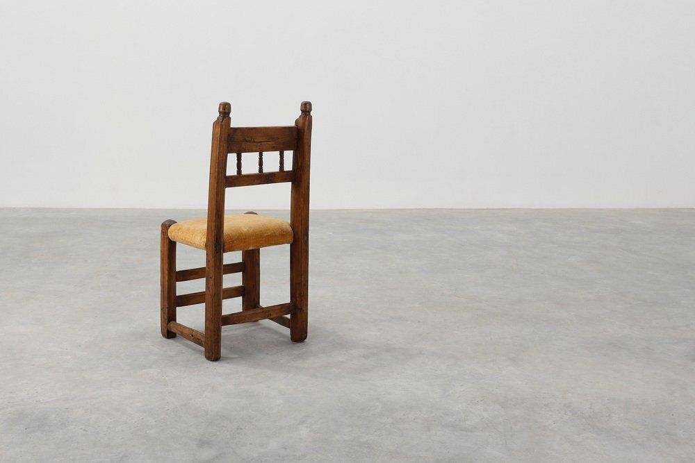 Spanish Hand Carved Oak Side Chair With Velour Seat, 19th Century photo buy