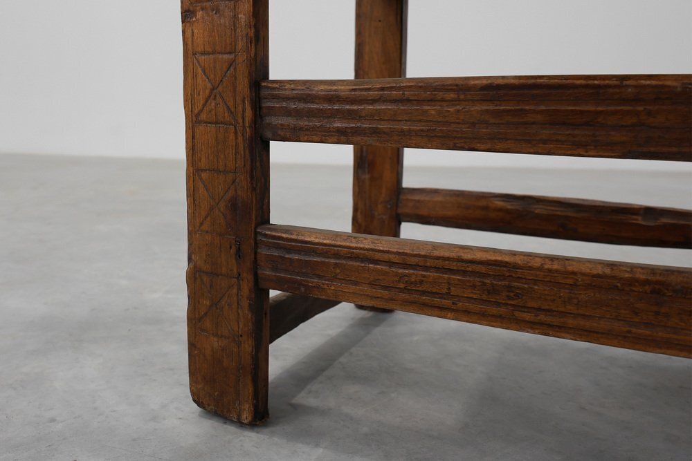 1057.0 Spanish Hand Carved Oak Side Chair With Velour Seat, 19th Century photo