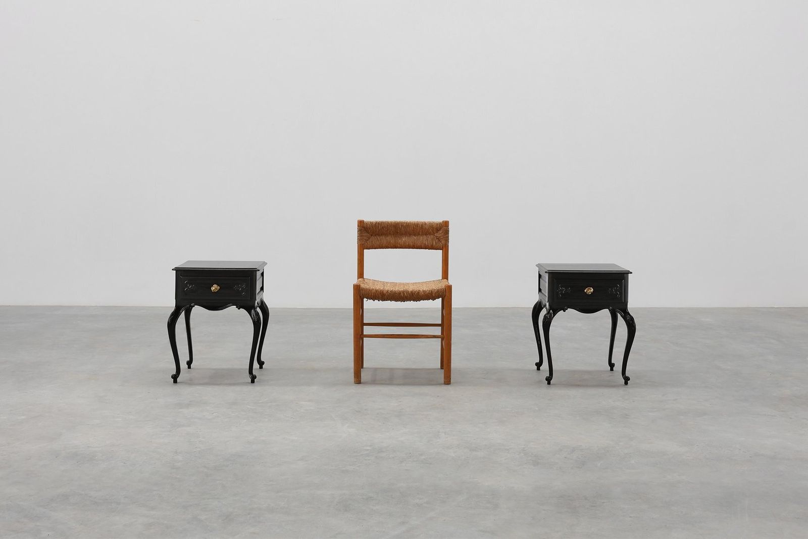 Louis XV Style Nightstands In Black Lacquered Oak, France, 1950s, Set Of 2 photo Furniture