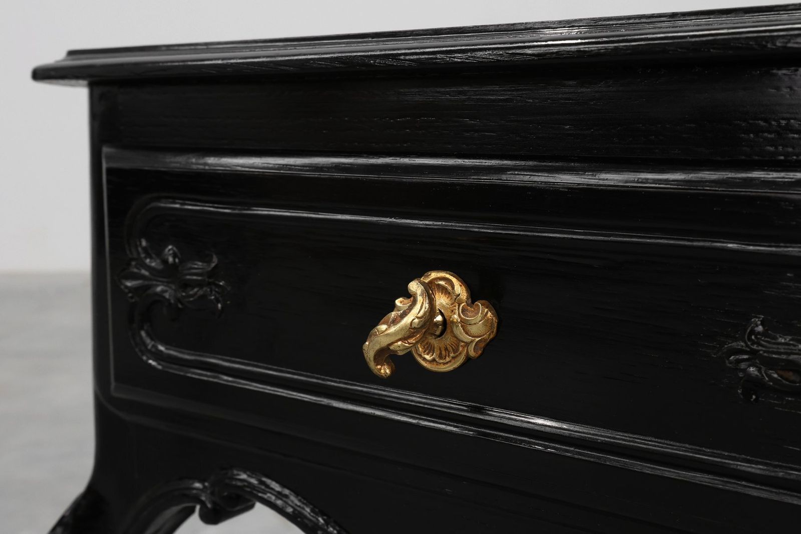 Louis XV Style Nightstands In Black Lacquered Oak, France, 1950s, Set Of 2 photo vintage